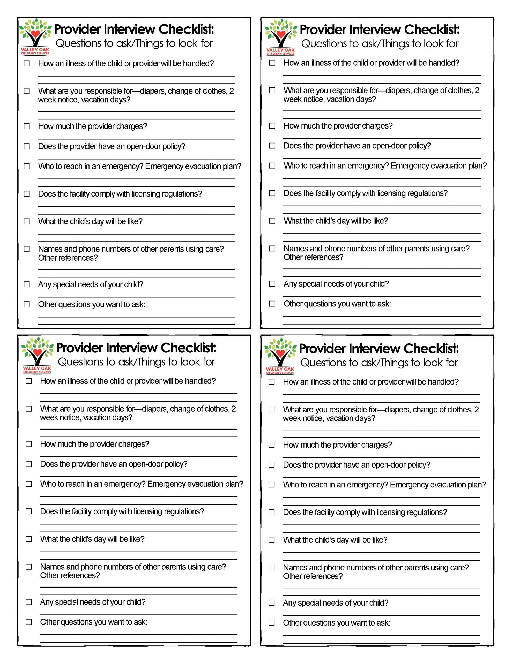 checklist for parents looking for a childcare provider